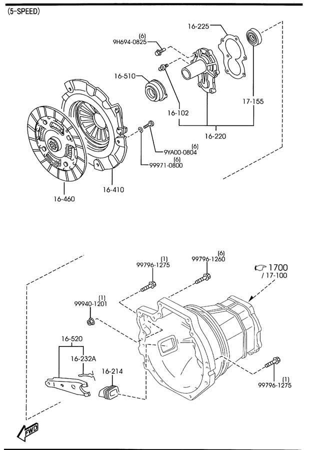 Mazda Miata Transmission Clutch Pressure Plate Bolt. Good 9YA000804