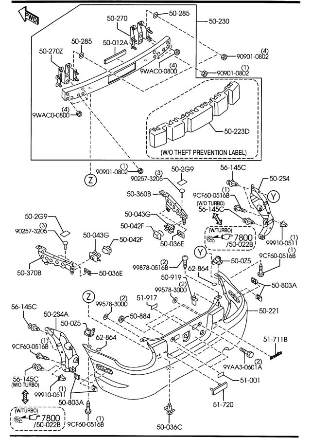 Mazda Miata Bumper Guide. 1999-00, inner. Inner. Slide, Rightinner ...