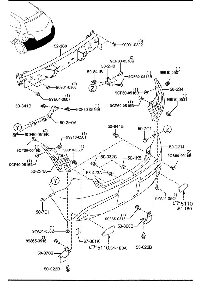 1992 Mazda Bumper Cover. BUMPER, REAR - DR6150221DBB | Jim Ellis Mazda ...