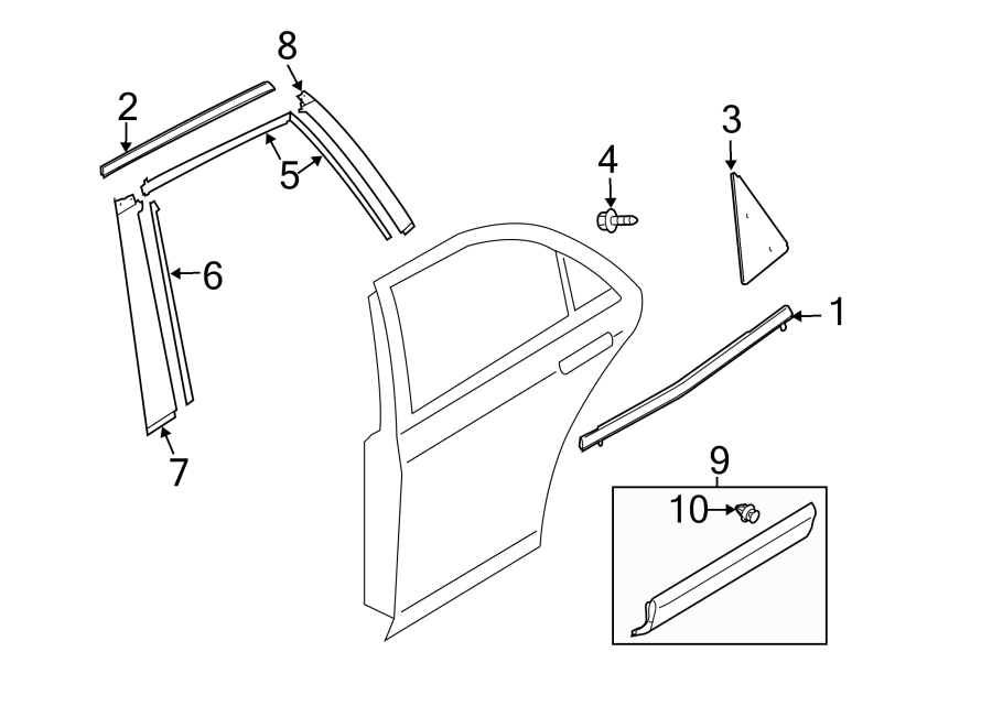 2007 Mazda CX9 Door Belt Molding (Right, Rear). MOULDING. Molding